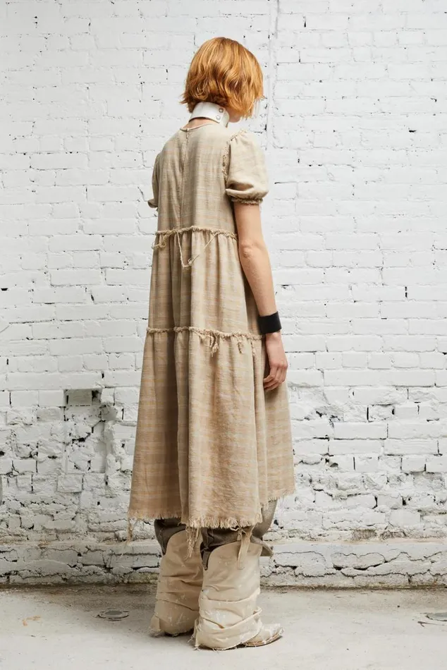 SHREDDED RELAXED MIDI 8211 OVERDYED KHAKI PLAID Women R13 Dresses and Skirts