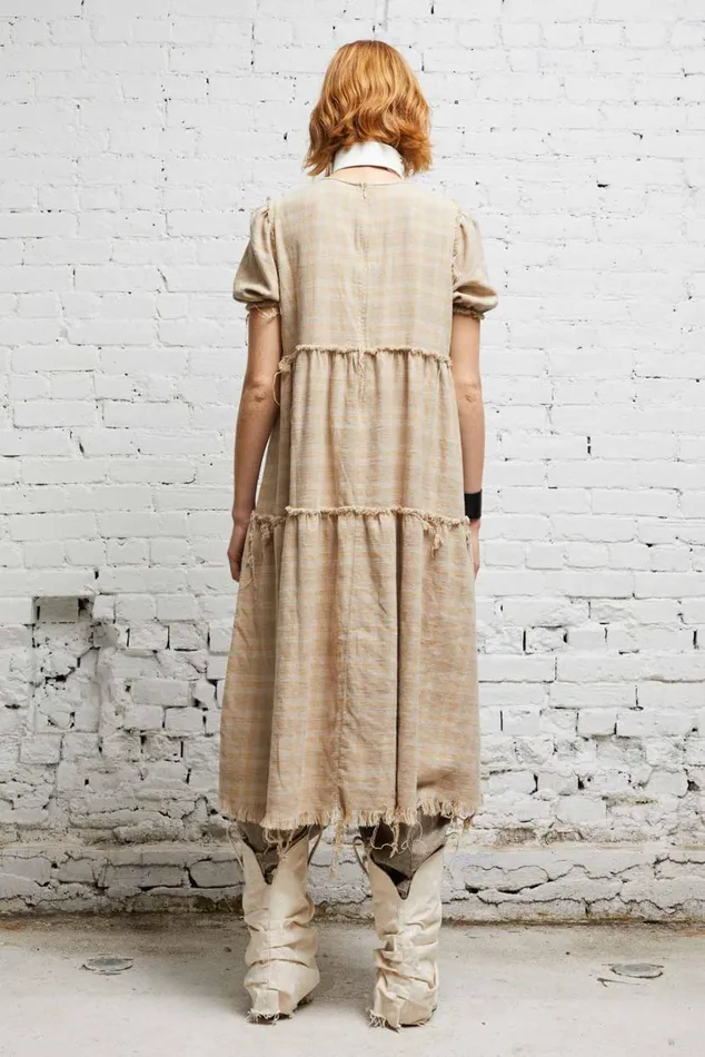 SHREDDED RELAXED MIDI 8211 OVERDYED KHAKI PLAID Women R13 Dresses and Skirts