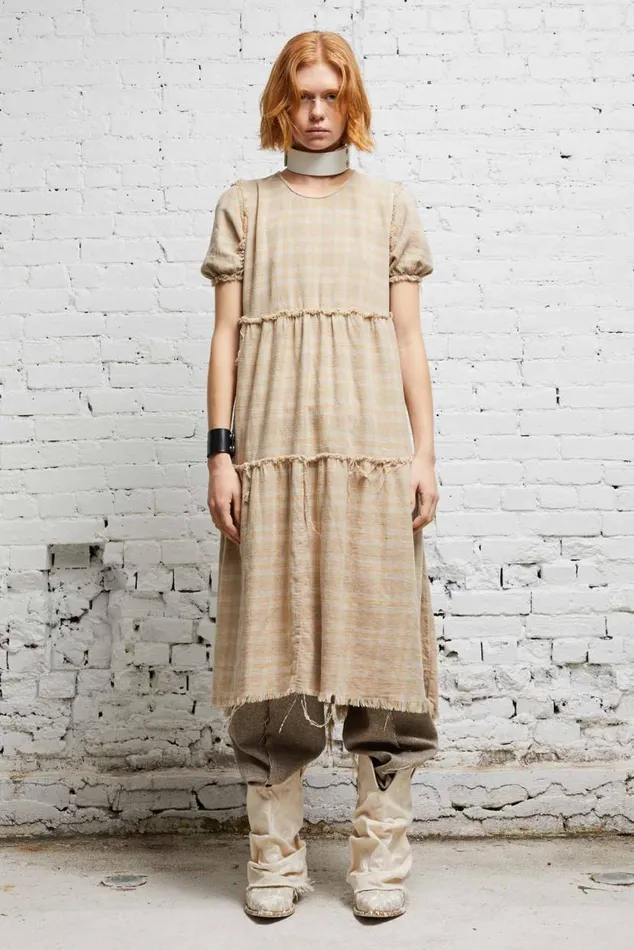 SHREDDED RELAXED MIDI 8211 OVERDYED KHAKI PLAID Women R13 Dresses and Skirts