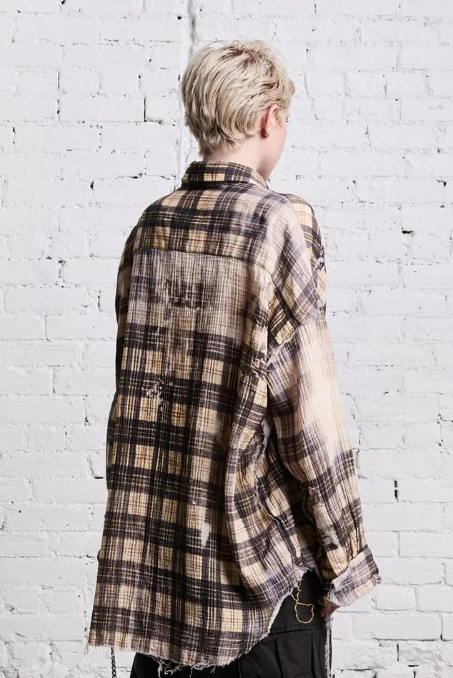 SHREDDED SEAM DROP NECK 8211 BLEACH PRINTED PLAID Women R13 Tops