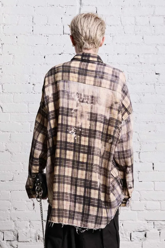SHREDDED SEAM DROP NECK 8211 BLEACH PRINTED PLAID Women R13 Tops