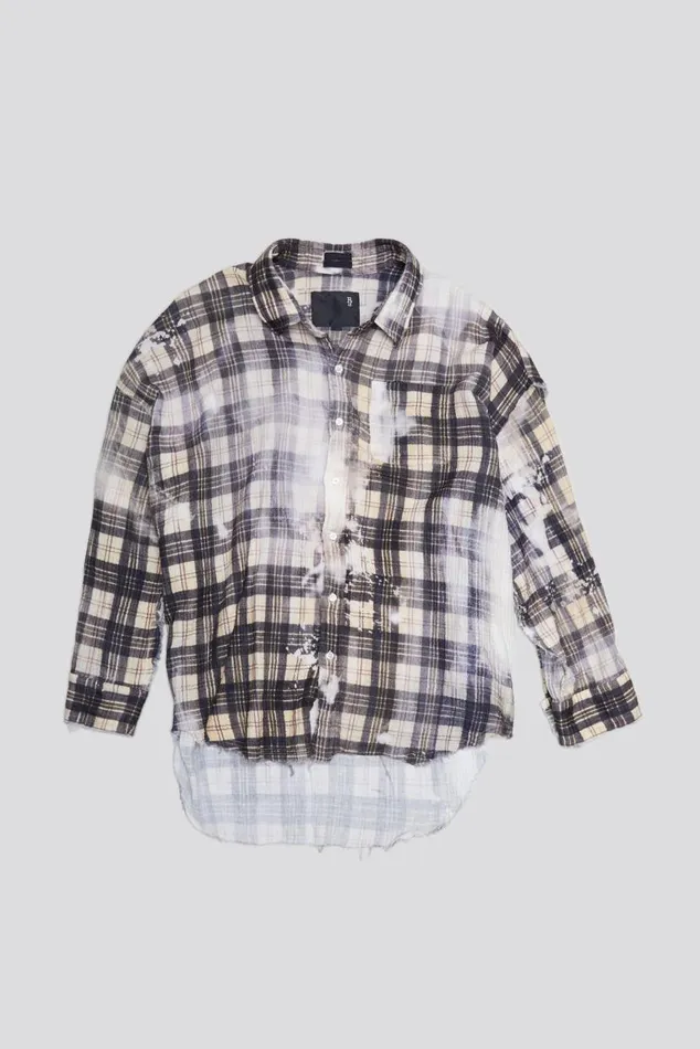 SHREDDED SEAM DROP NECK 8211 BLEACH PRINTED PLAID Women R13 Tops