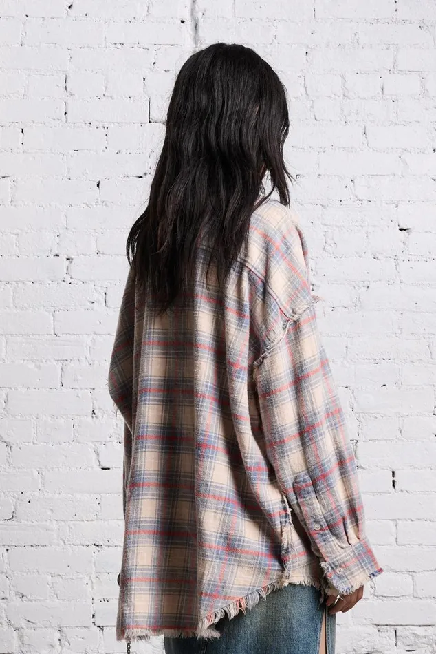 SHREDDED SEAM DROP NECK 8211 BLEACHED ECRU PLAID Women R13 Tops