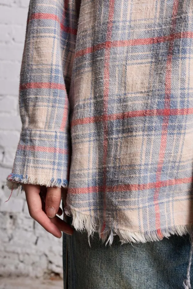 SHREDDED SEAM DROP NECK 8211 BLEACHED ECRU PLAID Women R13 Tops