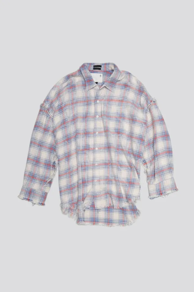 SHREDDED SEAM DROP NECK 8211 BLEACHED ECRU PLAID Women R13 Tops