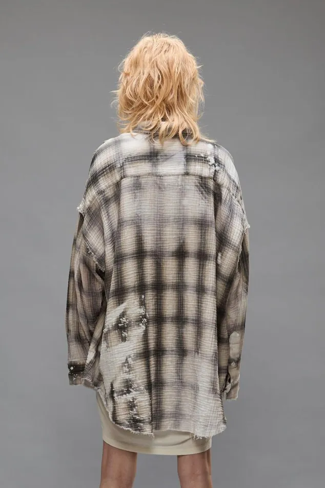 SHREDDED SEAM DROP NECK 8211 PRINTED GREY PLAID Women R13 Tops
