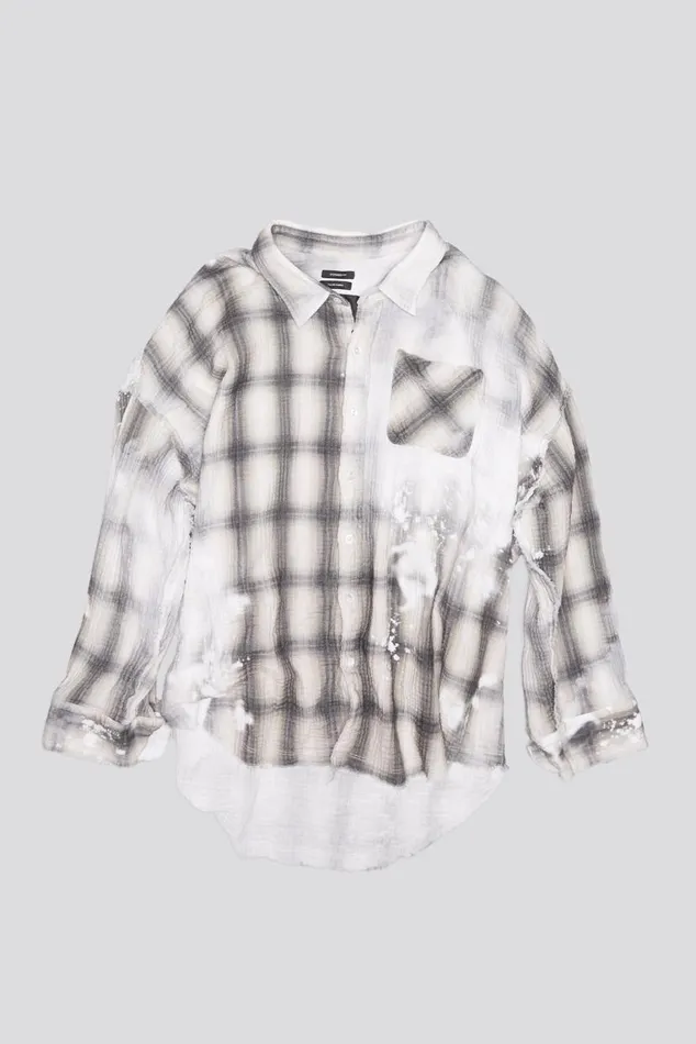 SHREDDED SEAM DROP NECK 8211 PRINTED GREY PLAID Women R13 Tops