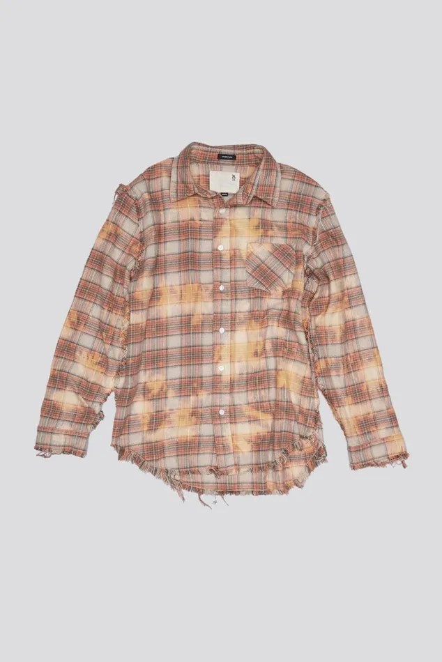 SHREDDED SEAM SHIRT 8211 BLEACHED ORANGE PLAID Women R13 Tops
