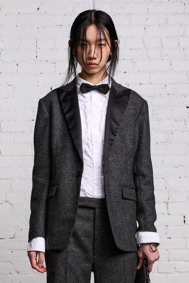 SHRUNKEN BLAZER 8211 CHARCOAL AND SATIN Women R13 Jackets and Coats