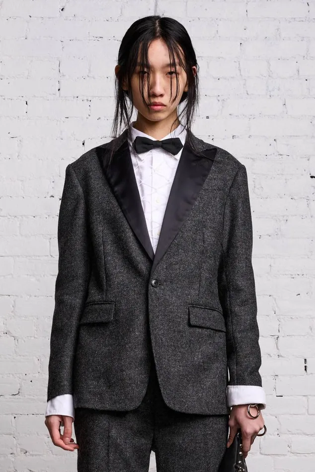 SHRUNKEN BLAZER 8211 CHARCOAL AND SATIN Women R13 Jackets and Coats