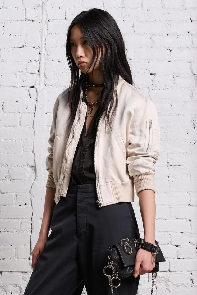 SHRUNKEN FLIGHT BOMBER 8211 OYSTER Women R13 Jackets and Coats