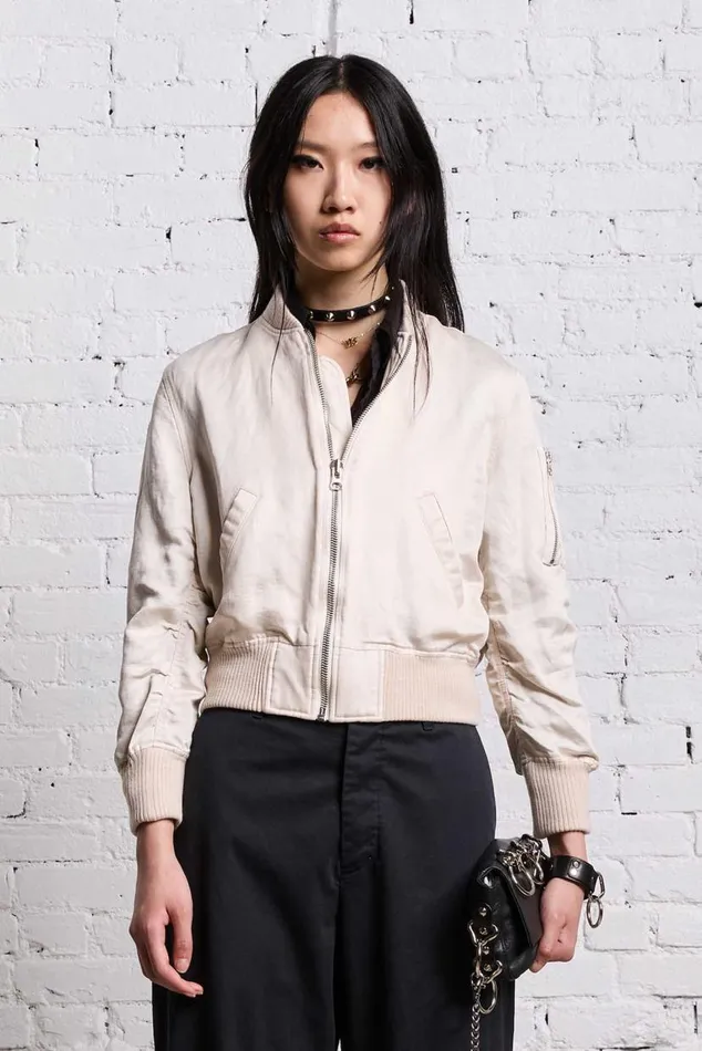 SHRUNKEN FLIGHT BOMBER 8211 OYSTER Women R13 Jackets and Coats