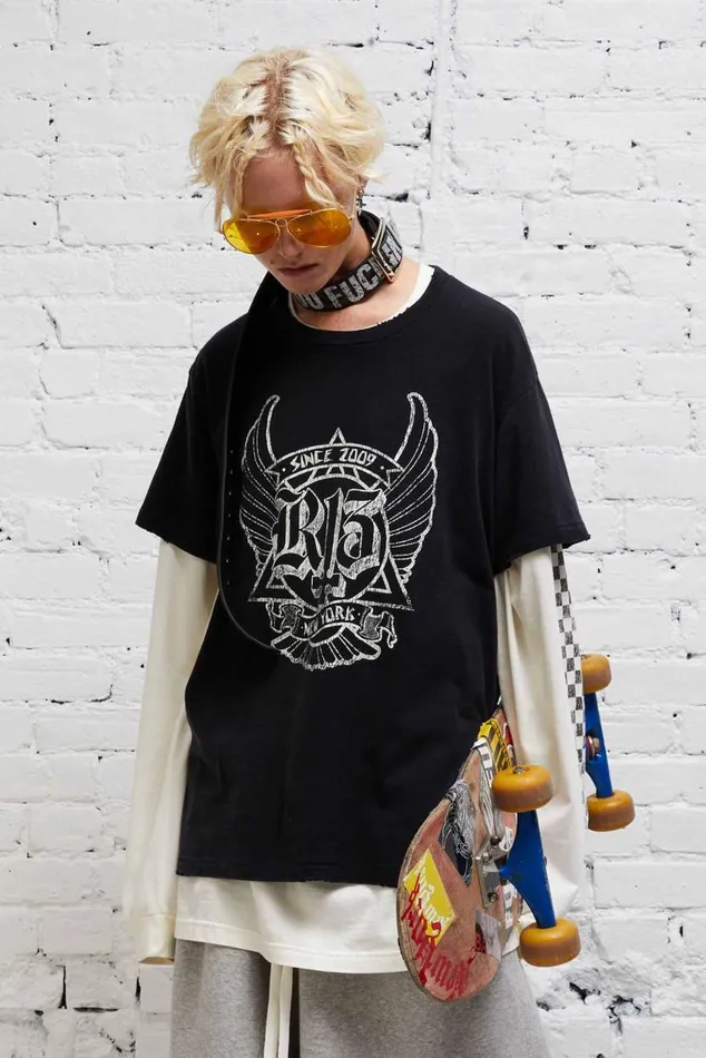 SKATE BOY T 8211 BLACK Women R13 Tops
