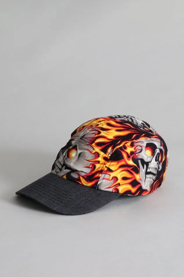 Skater Cap 8211 Flaming Skull With Grey Pin Dot Women R13 Accessories