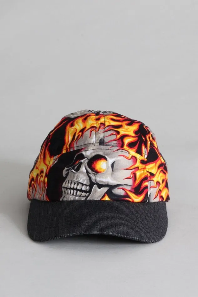 Skater Cap 8211 Flaming Skull With Grey Pin Dot Women R13 Accessories