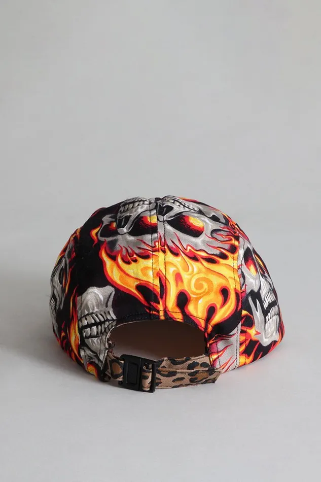 Skater Cap 8211 Flaming Skull With Grey Pin Dot Women R13 Accessories