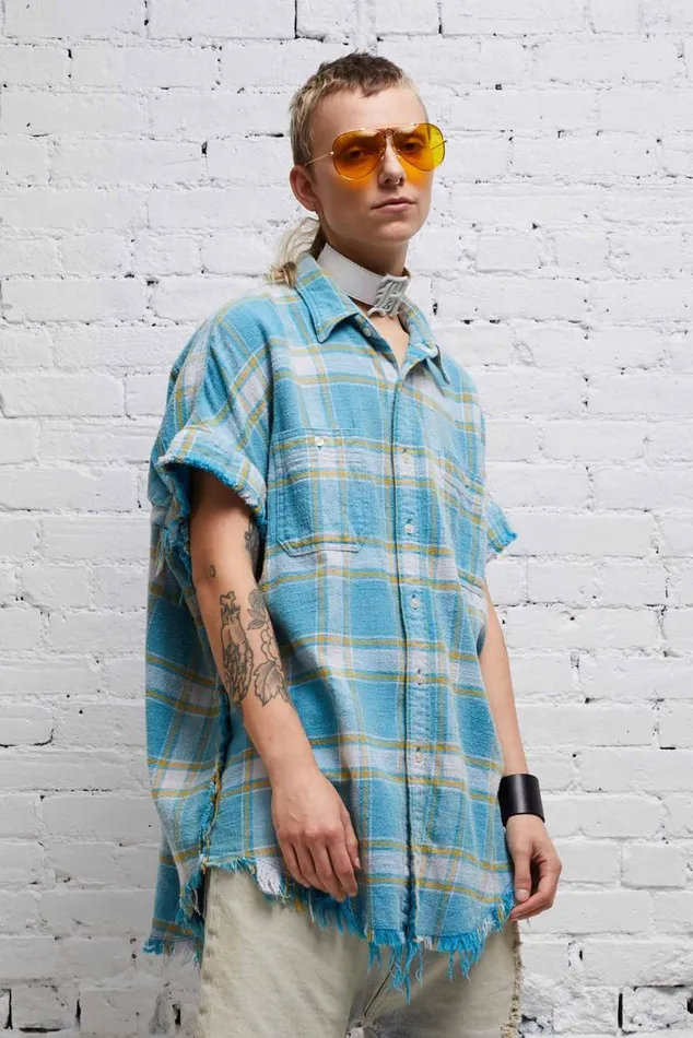 SLEEVELESS BOXY BUTTONUP 8211 LIGHT BLUE PLAID Women R13 Tops