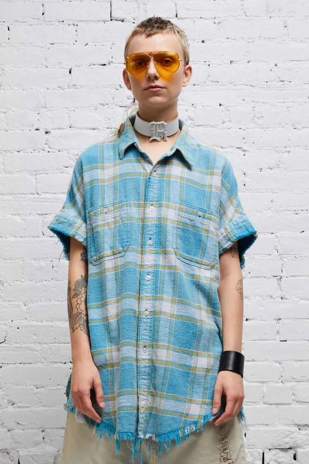 SLEEVELESS BOXY BUTTONUP 8211 LIGHT BLUE PLAID Women R13 Tops