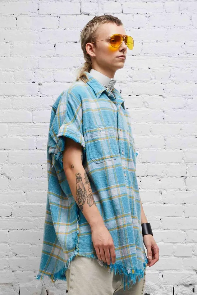 SLEEVELESS BOXY BUTTONUP 8211 LIGHT BLUE PLAID Women R13 Tops