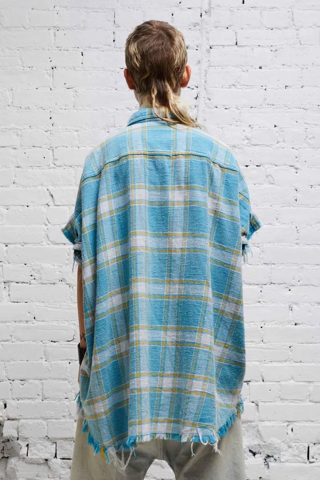 SLEEVELESS BOXY BUTTONUP 8211 LIGHT BLUE PLAID Women R13 Tops