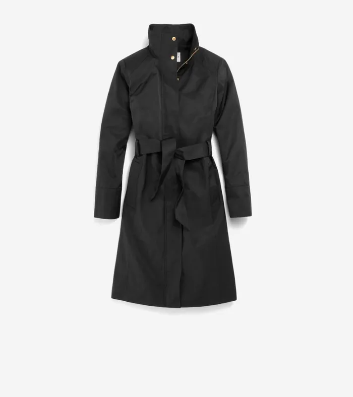 Stand Collar Rain Trench Coat Black Women Cole Haan Trench Coats
