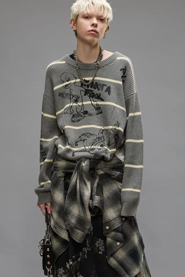 STRIPED BOYFRIEND SWEATER 8211 HEATHER GREY Women R13 Sweaters