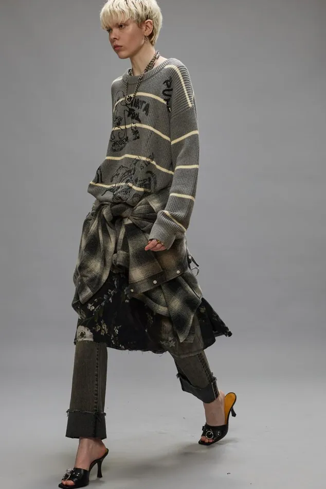 STRIPED BOYFRIEND SWEATER 8211 HEATHER GREY Women R13 Sweaters