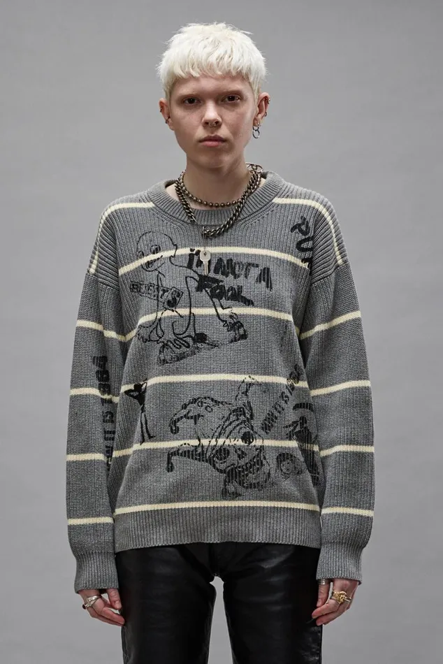 STRIPED BOYFRIEND SWEATER 8211 HEATHER GREY Women R13 Sweaters