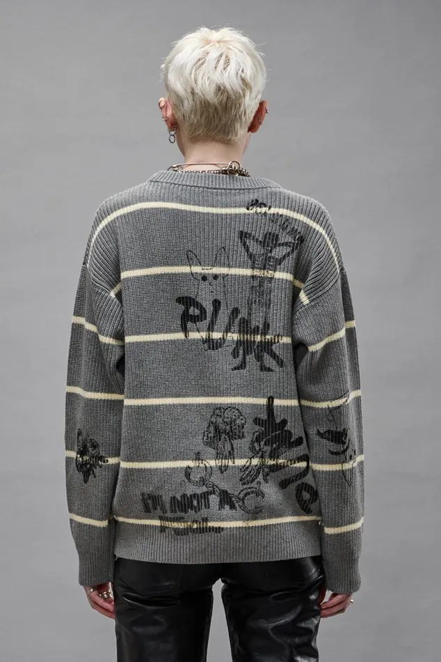 STRIPED BOYFRIEND SWEATER 8211 HEATHER GREY Women R13 Sweaters