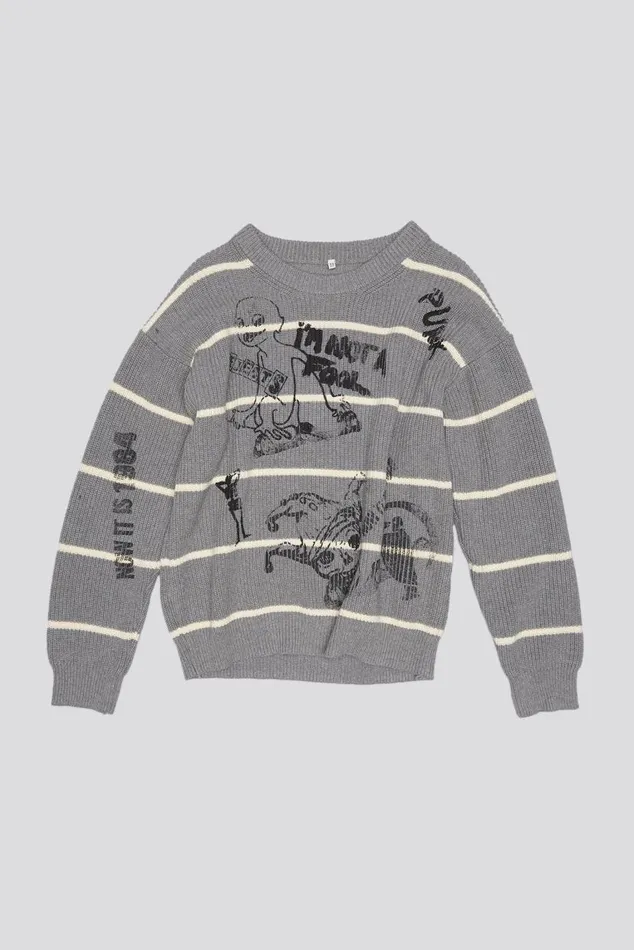 STRIPED BOYFRIEND SWEATER 8211 HEATHER GREY Women R13 Sweaters