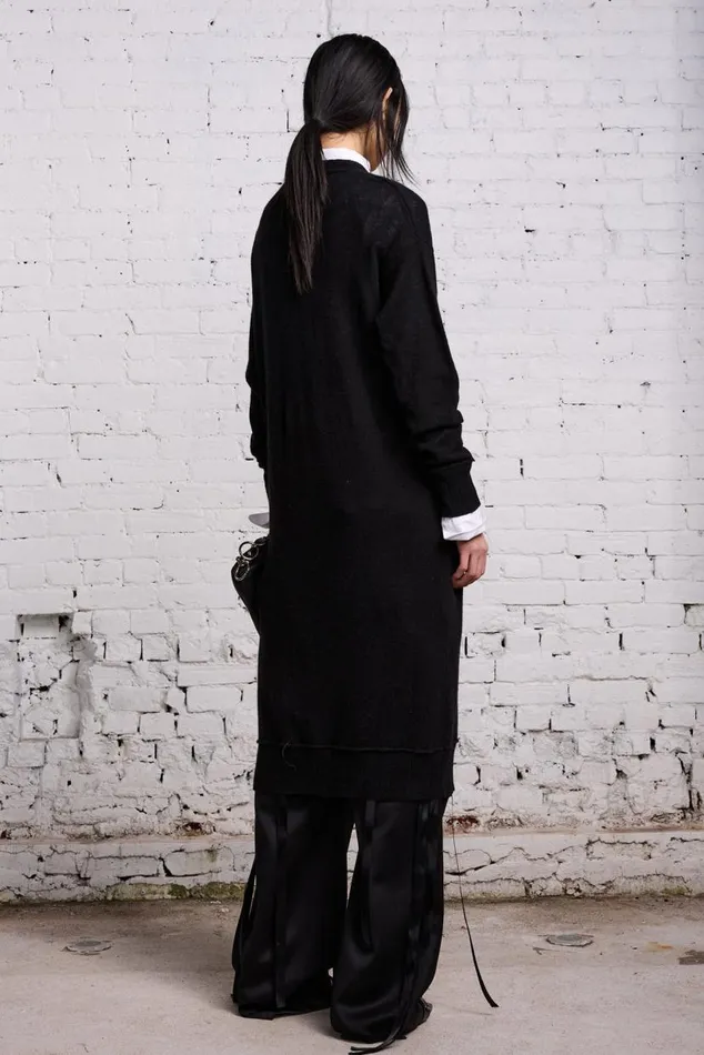 TAPE TIE LONG CARDIGAN 8211 BLACK AND SATIN Women R13 Sweaters TAPE TIE LONG CARDIGAN 8211 BLACK AND SATIN Women R13 Sweaters
