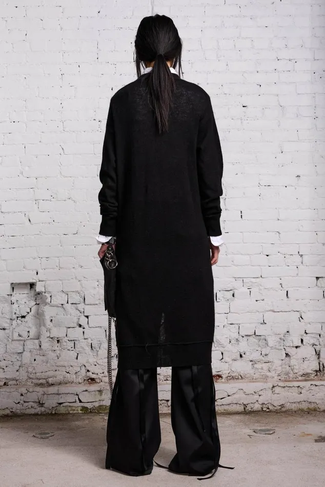 TAPE TIE LONG CARDIGAN 8211 BLACK AND SATIN Women R13 Tops TAPE TIE LONG CARDIGAN 8211 BLACK AND SATIN Women R13 Tops