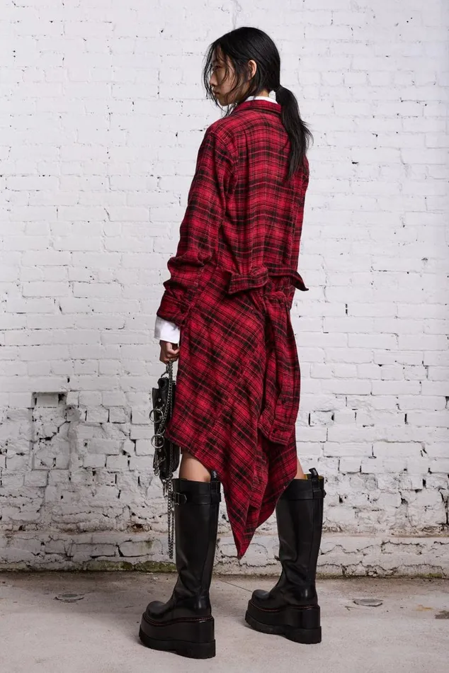TIE SHIRTDRESS 8211 RED AND BLACK Women R13 Dresses and Skirts