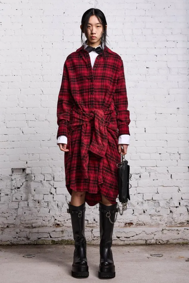 TIE SHIRTDRESS 8211 RED AND BLACK Women R13 Dresses and Skirts