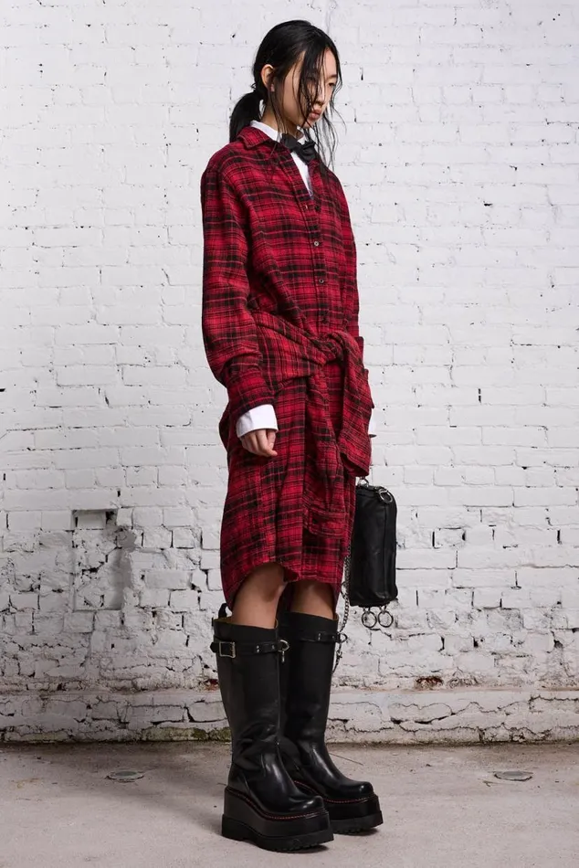 TIE SHIRTDRESS 8211 RED AND BLACK Women R13 Dresses and Skirts