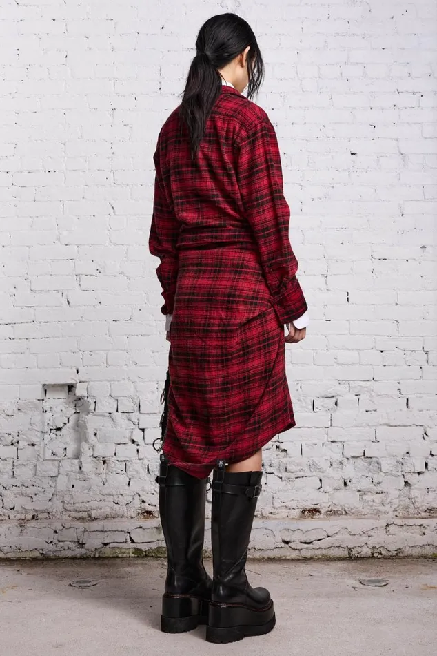 TIE SHIRTDRESS 8211 RED AND BLACK Women R13 Dresses and Skirts