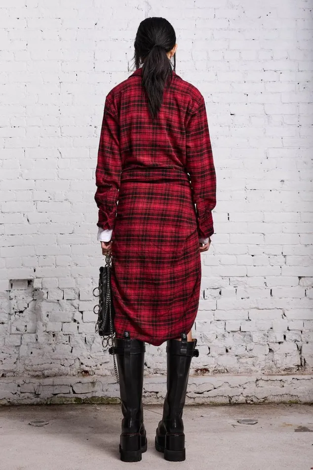 TIE SHIRTDRESS 8211 RED AND BLACK Women R13 Dresses and Skirts