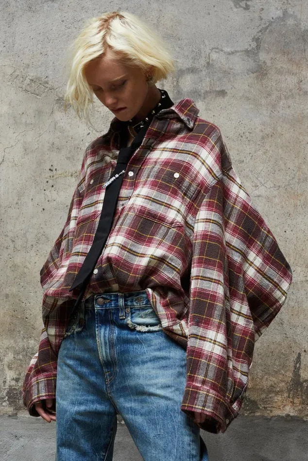 ZIGGY WORKWEAR SHIRT 8211 ECRUMAROON PLAID Women R13 Tops