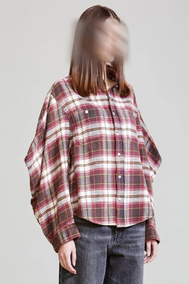 ZIGGY WORKWEAR SHIRT 8211 ECRUMAROON PLAID Women R13 Tops