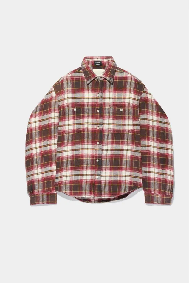 ZIGGY WORKWEAR SHIRT 8211 ECRUMAROON PLAID Women R13 Tops