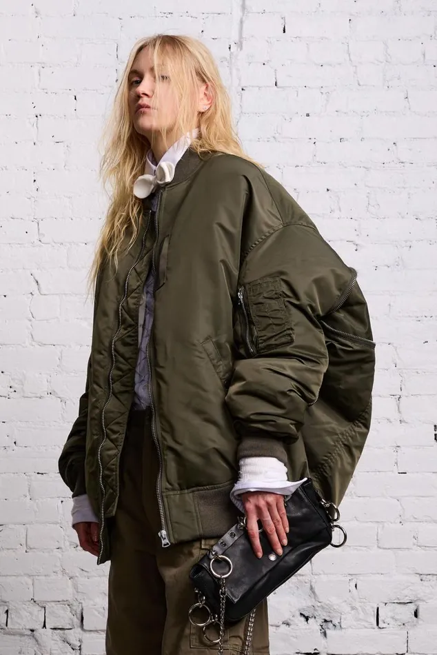 ZIP OUT DOWN BOMBER 8211 OLIVE Women R13 Jackets and Coats
