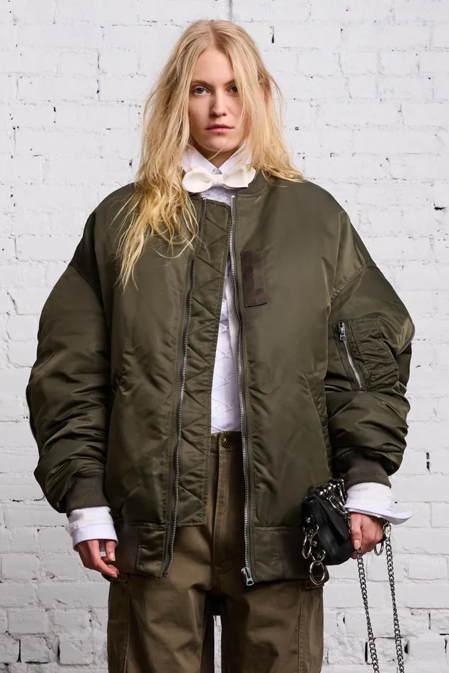 ZIP OUT DOWN BOMBER 8211 OLIVE Women R13 Jackets and Coats