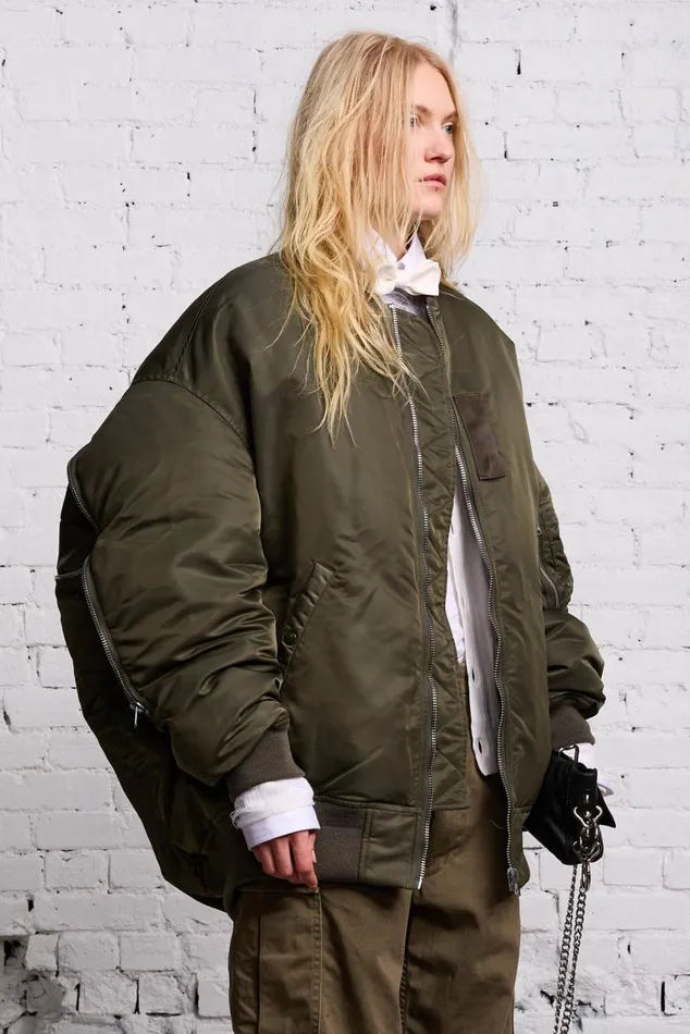ZIP OUT DOWN BOMBER 8211 OLIVE Women R13 Tops