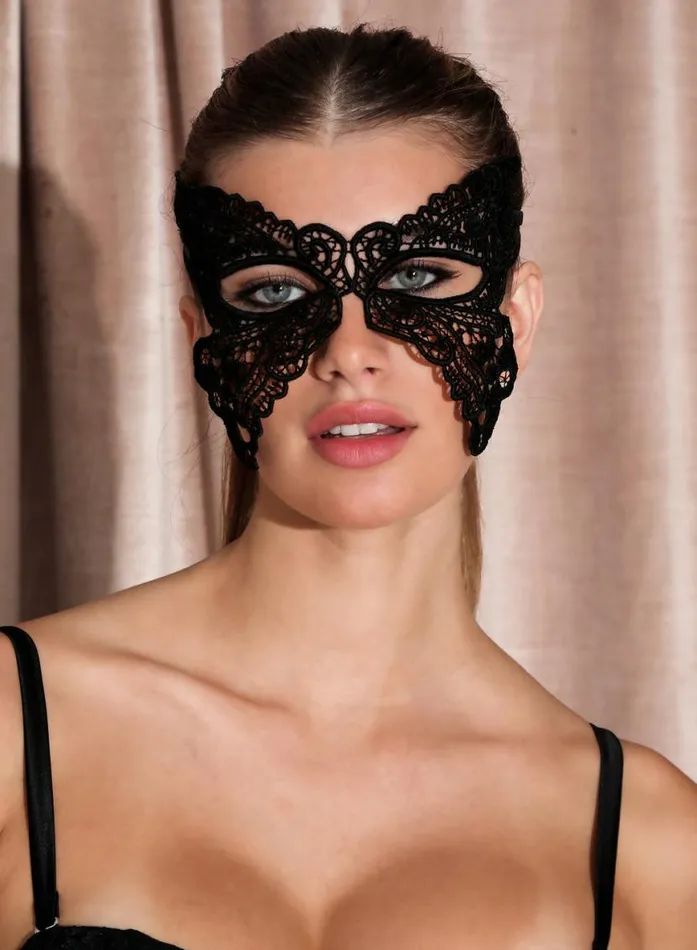 Accessories PleasureLingerie Fleur Du Mal Butterfly Guipure Eye Mask Black