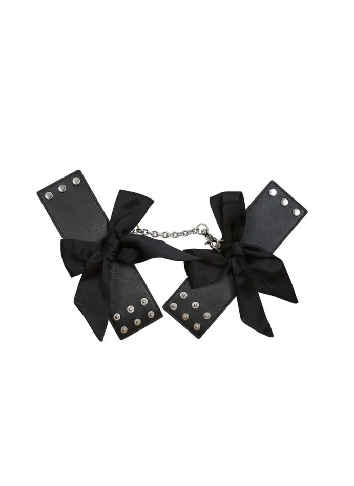 Accessories PleasureLingerie Fleur Du Mal Leather Cuffs With Silk Bows Black