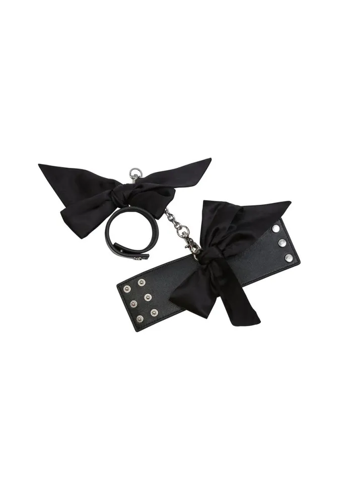 Accessories PleasureLingerie Fleur Du Mal Leather Cuffs With Silk Bows Black