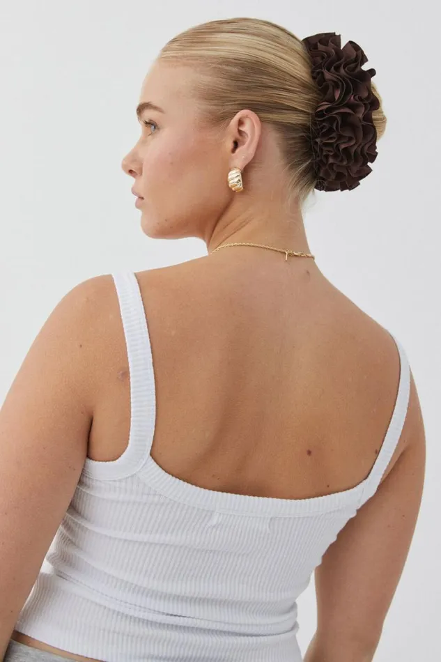 Accessories Supr Accessories Freya Frill Scrunchie Chocolate