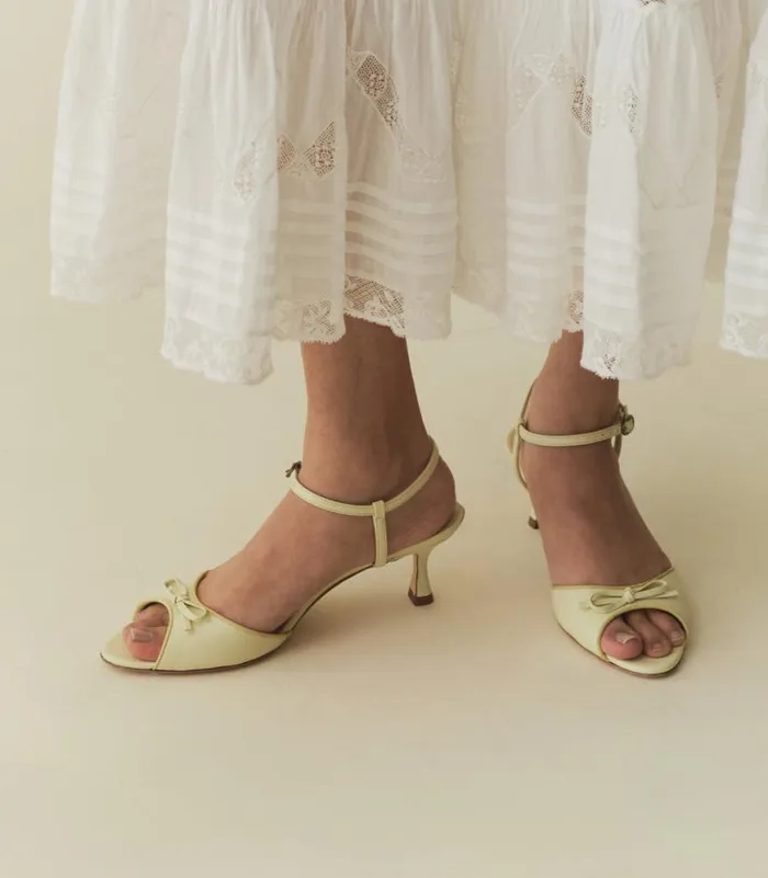 ARIANNA PEEP TOE HEEL Lemon Chiffon Nappa Shop DEN Footwear
