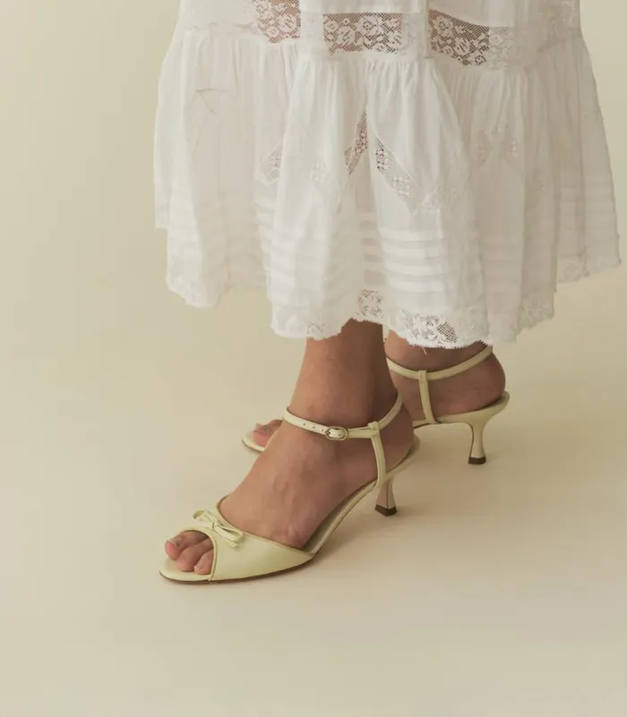ARIANNA PEEP TOE HEEL Lemon Chiffon Nappa Shop DEN Footwear