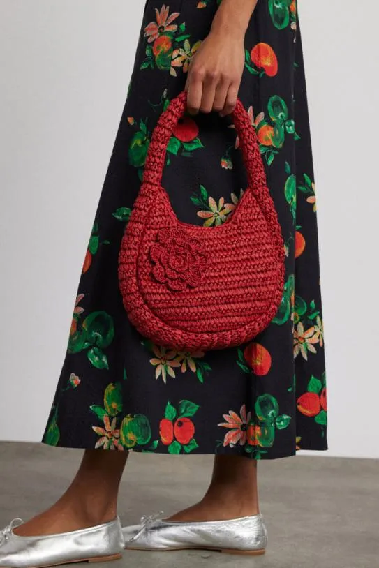 Bags Accessories Damson Madder Straw Rosette Bag